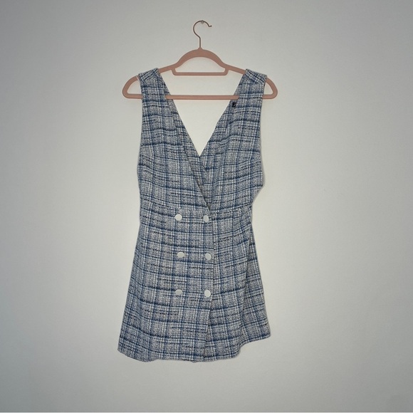 ZARA Blue Tweed Double Breasted Mini Dress Size M | Blogger Favourite - Picture 9 of 12